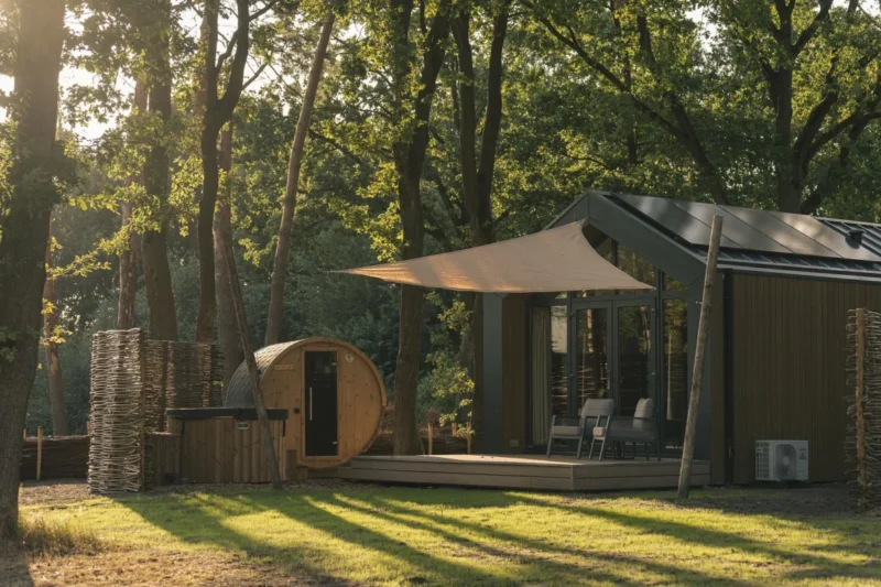 Boslodge met sauna en hottub in het bos