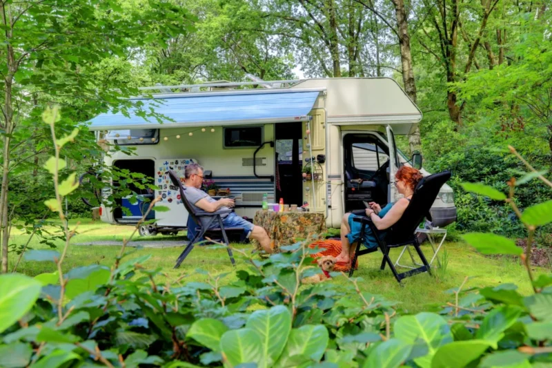 Camper op een groene plaats bij Camping Het Veen