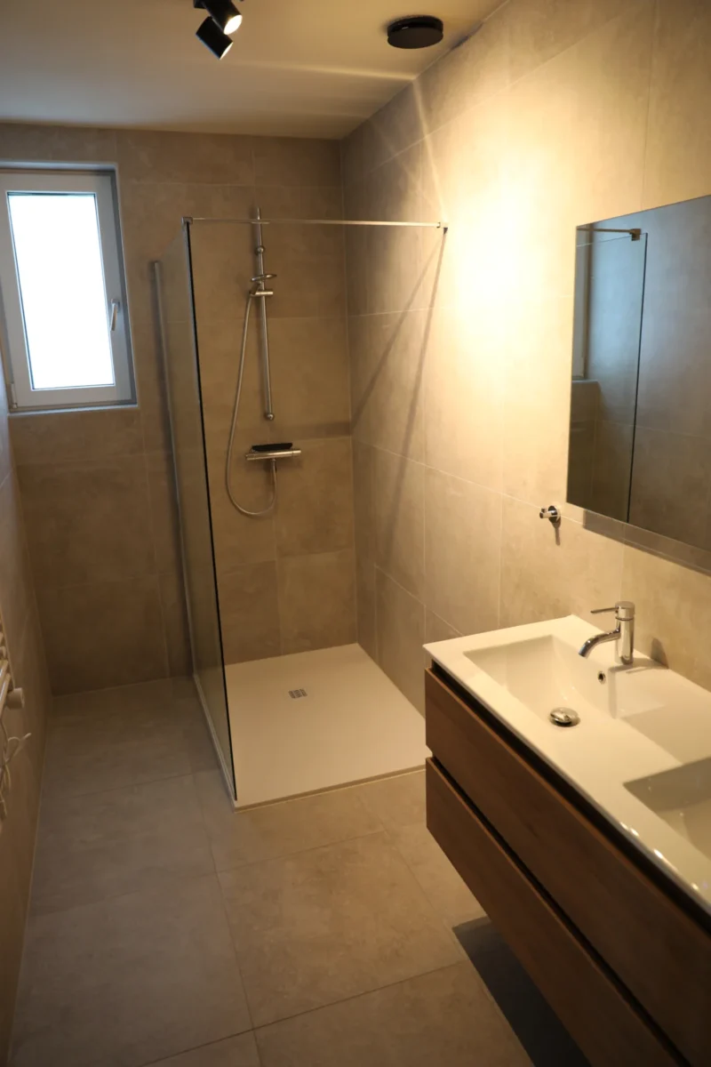 Badkamer met douche en wastafel op De Wielsche Dreef