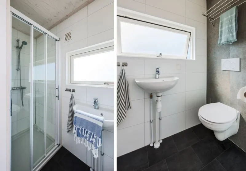 Badkamer met douche in een Haags strandhuisje