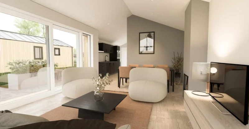 Woonkamer van een vakantiewoning op Resort De Wetterhoun